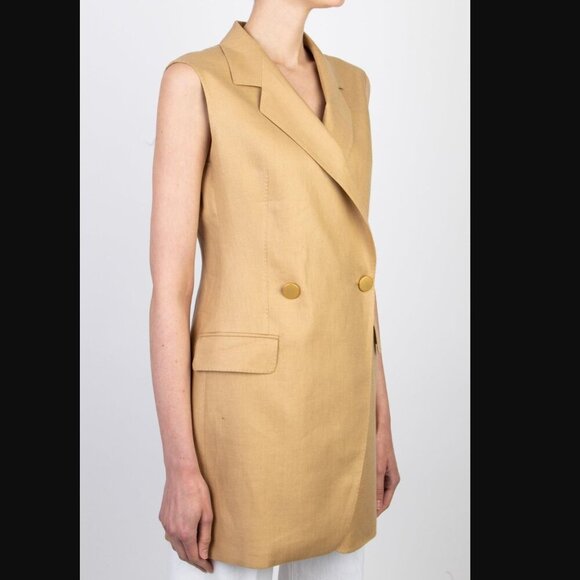 Tagliatore 100% Linen Tan Harmony Blazer Vest Dress EU 40 / US 8  $525 - Picture 13 of 13
